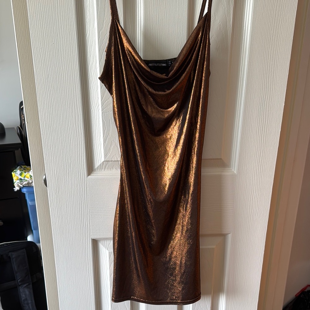 PrettyLittleThing Shiny Copper Dress